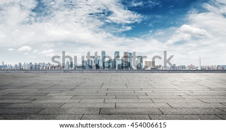 cityscape and skyline of chongqing in cloud sky on view from empty floor