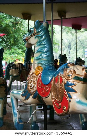 Carousel or Merry-go-round horses, part of a funfair novelty ride for children