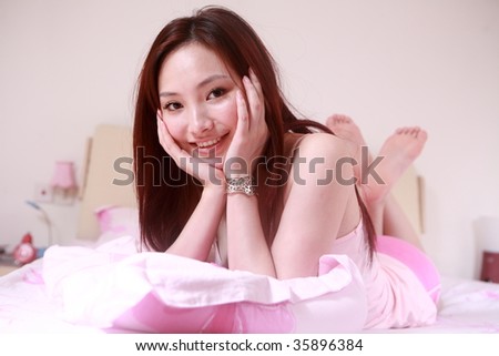 stock photo young asian sex girl on bed