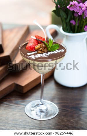 Tiramisu dessert in glass cup