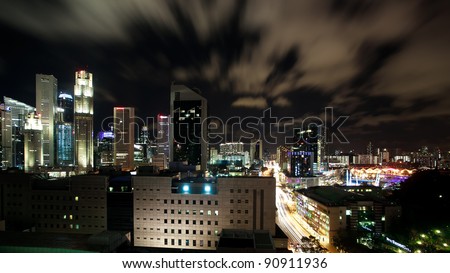 Time pass in night cityscape in romantic night at singapore