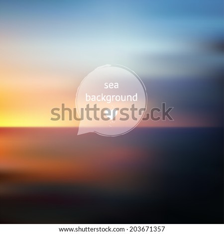 Vector sunset sea ocean and sky blurred defocused landscape, outdoor illustration, backdrop for design