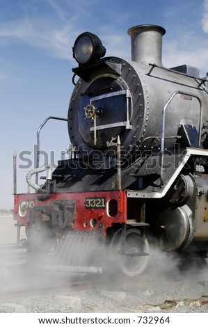 Front view of steam train at Swakopmund, Namibia
