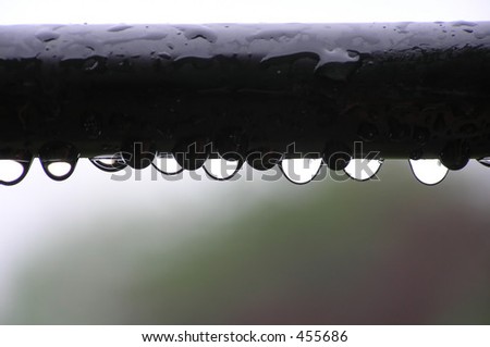 Water drops on metal bar