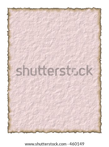 Light pink structured and crinkled paper with burned edges