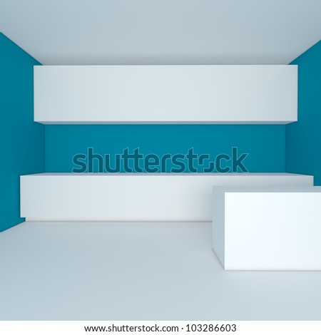 empty interior design for kitchen room with blue wall.