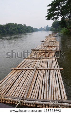 A Bamboo raft on Kwainoi River with Wild landscape in Kanchanaburi, Thailand