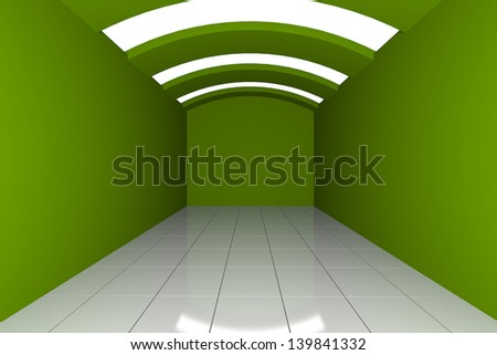 Colorful Green Empty Room Interior Decorating Curve Ceiling with Tile Floor