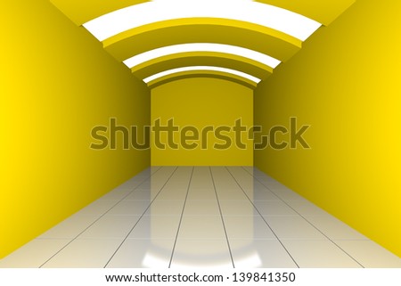 Colorful Yellow Empty Room Interior Decorating Curve Ceiling with Tile Floor