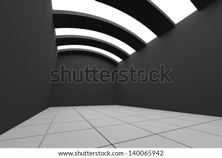 Colorful Black Empty Room Interior Decorating Curve Ceiling with Tile Floor