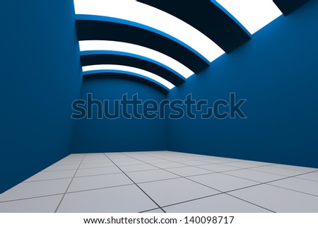 Colorful Blue Empty Room Interior Decorating Curve Ceiling with Tile Floor