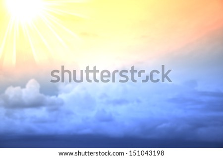 Abstract color on the sky with bright sun with beams