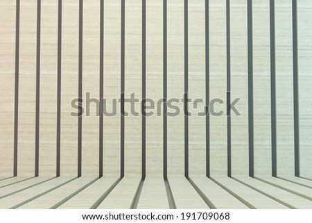 White Oak tone wood plank wall and floor. Vintage empty room background.