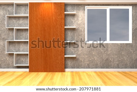 Living Room Interior with Shelves decorate Wooden floor