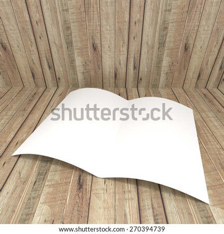 Paper book on wooden plank background