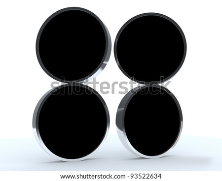 Four blank black rounded box display new design aluminum frame template for design work, on white background.