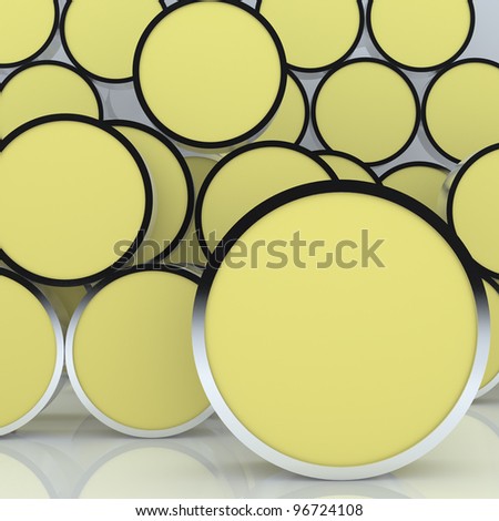 3D blank abstract yellow rounded box display new design aluminum frame template for design work, on white background.