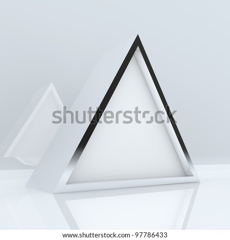 3D blank abstract white triangle box display new design aluminum frame template for design work, on white background.