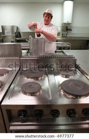 Chef cooking in a professional industrial kitchen