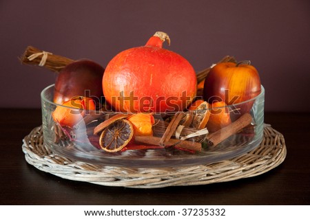 Autumn or fall decoration in a warm home environment