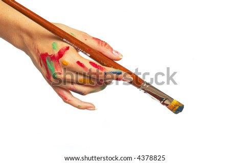 stock photo : woman holding a painting brush, female artist