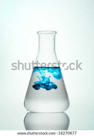 blue liquid in an Erlenmeyer glass