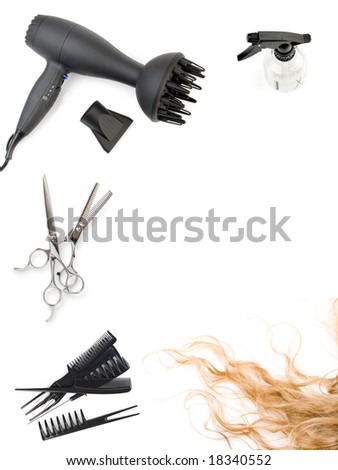 FlashMint 2030 Hair styling salon flash template hair salon frame: set of combs, scissors and hairdryer, hairstyle