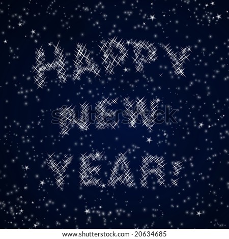 night sky with \'happy new year\' written in stars