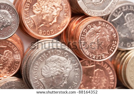 Pile of coins; British currency