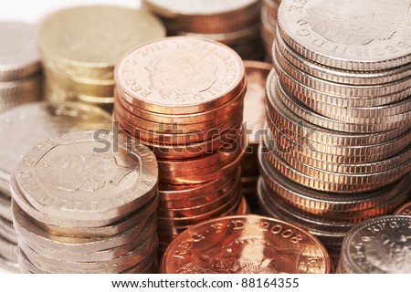 Pile of coins; British currency