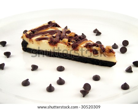 A slice of chocolate cheesecake.