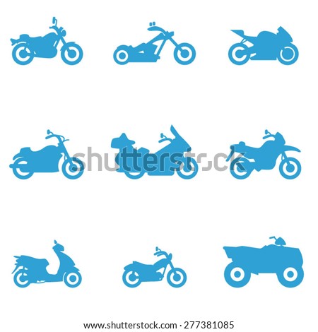 Icons for different types of motorcycles / There are icons for motorcycles like motorbike, scooter, and sport bike
