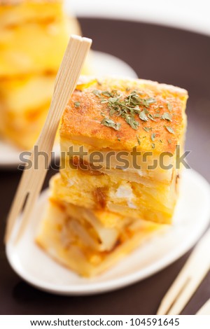 Portion of a spanish potato omelet called \