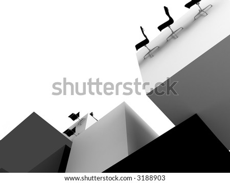 Abstract office from black and white cubes