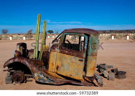 stock photo Old Truck with cactus