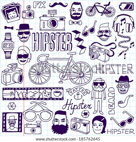 Hipsters doodles set School notebook Vector illustration Hipsters doodles set School notebook Vector illustration