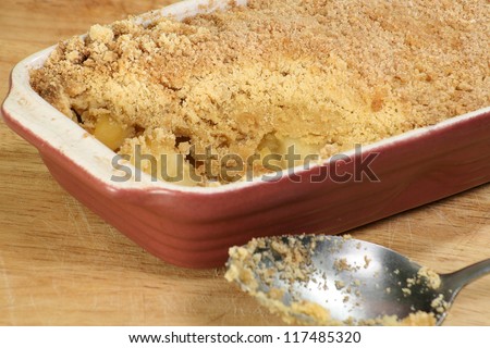 Home baked apple crumble dessert