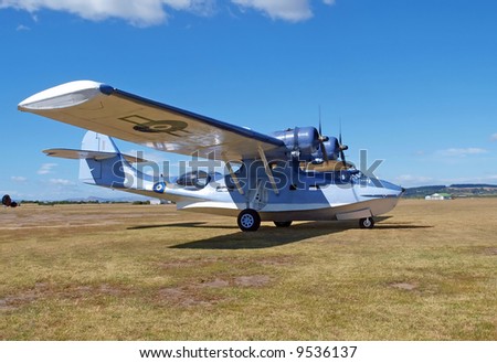 Catalina flying boat parked at an airfield