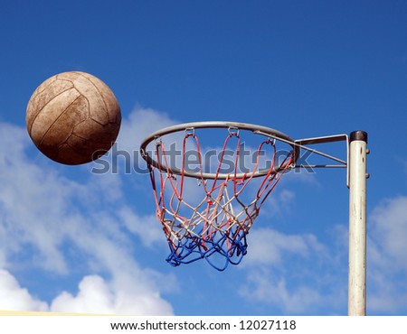 Net Ball just before hitting the rim of the hoop