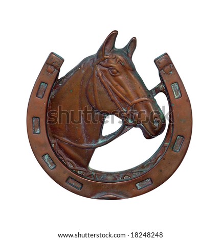 stock photo Ornamental Horse Shoe with Horse head isolated with clipping