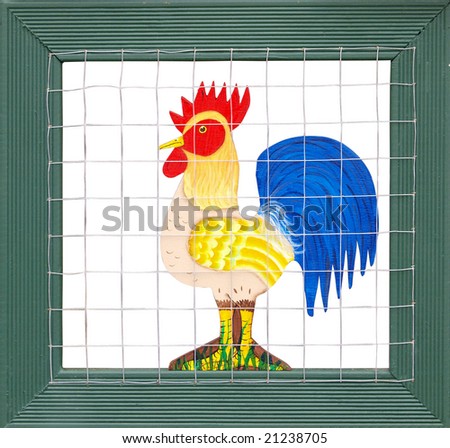 Ornamental Rooster in Frame isolated with clipping path