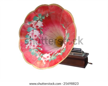 Ornate Painted Antique Cylinder Phonograph isolated with clipping path