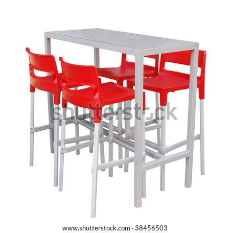 tall kitchen tables on Tall Table With Red Chairs Isolated With Clipping Path Stock Photo