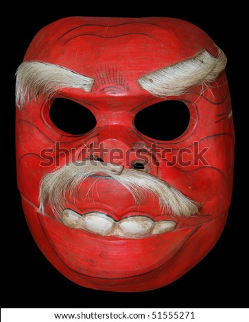 Scary Red Wooden Mask isolated with clipping path