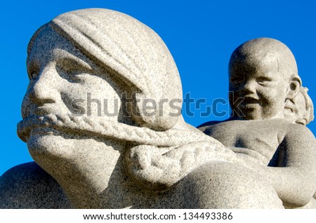 OSLO, NORWAY - JULY 21: Vigeland Sculpture Park covers 80 acres (320,000 m2) and features 212 bronze and granite sculptures all designed by Gustav Vigeland. July 21, 2012