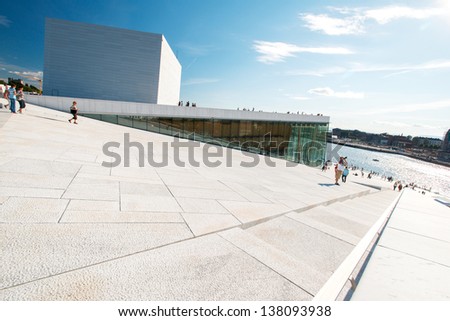 OSLO, NORWAY - AUGUST 11: View on a side of the National Oslo Opera House on August 11, 2012 in Oslo, Norway, which was opened on April 12, 2008.