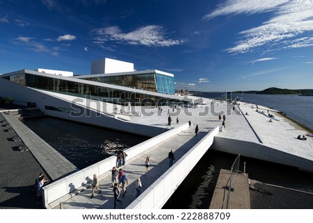 OSLO, NORWAY - AUGUST 11: View on a side of the National Oslo Opera House on August 11, 2012 in Oslo, Norway, which was opened on April 12, 2008