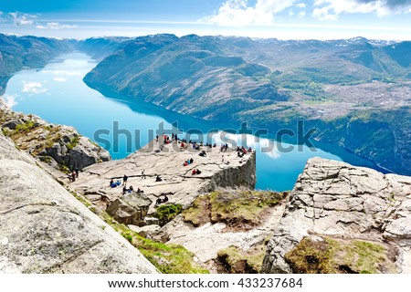 Cliff Preikestolen at fjord Lysefjord - Norway - nature and travel background