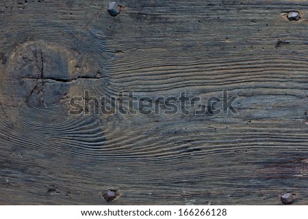 Closeup of old dirty wooden door structure pattern with iron nails