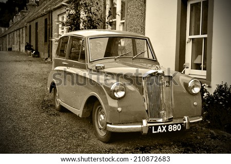 CERES, SCOTLAND - JULY 31, 2014: The Triumph Mayflower is a British four-seat economy car. It was built by the Standard Motor Company; was manufactured from 1949 until 1953 and only 35,000 were made.